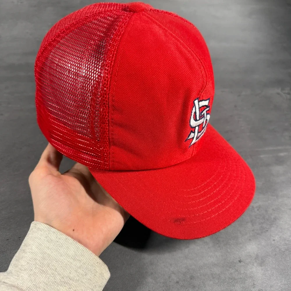 Vintage 80s St. Louis Cardinals Snapback  Trucker Hat Mens M/L Red Mesh Cap STL‎